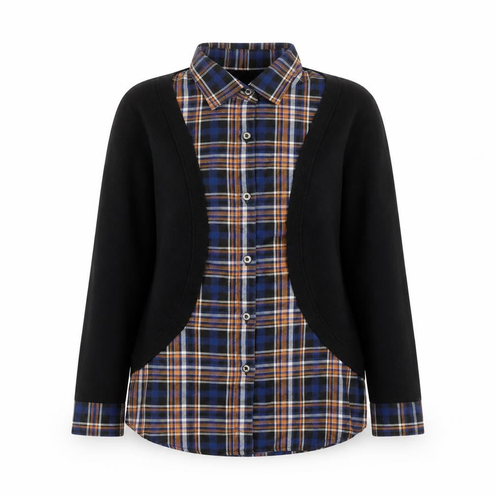 Front view of Lee Cooper women’s blue check button-up shirt, size UK 8, classic fit