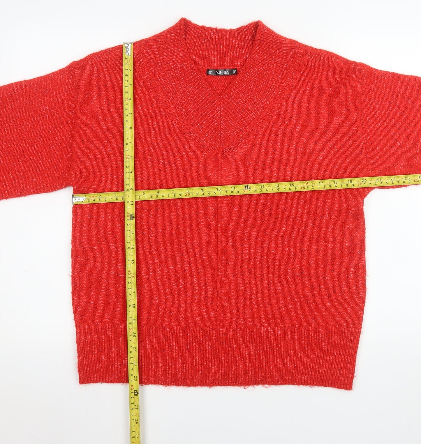 Dunnes Stores Womens Red V-Neck Pullover Knit Jumper XS