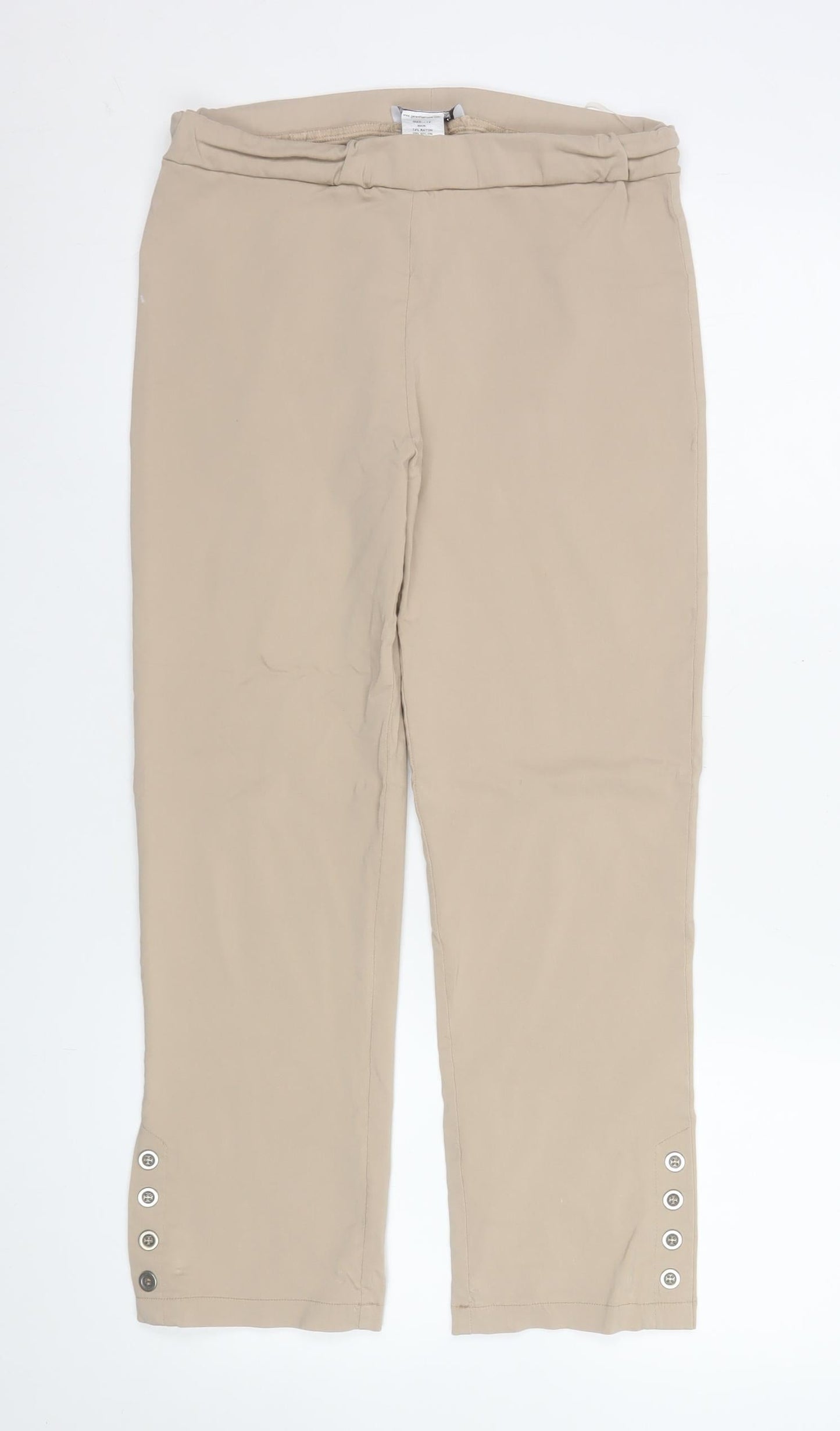 Gerard Womens Beige Stretch Cropped Trousers Size 12 Elastic Waist