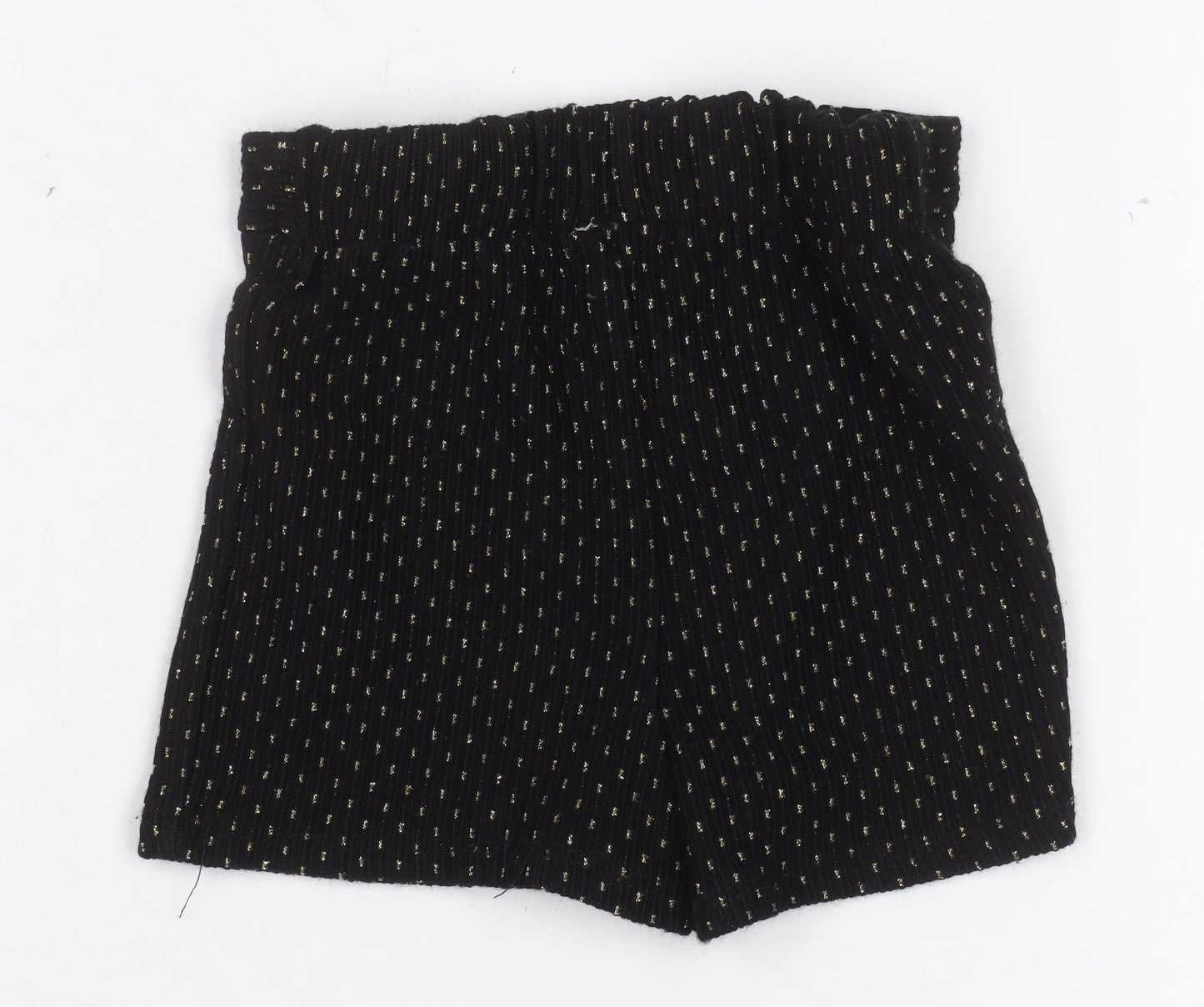 F&F Girls Black Paperbag Shorts 3-4 Years Acrylic Knit Elastic Waist