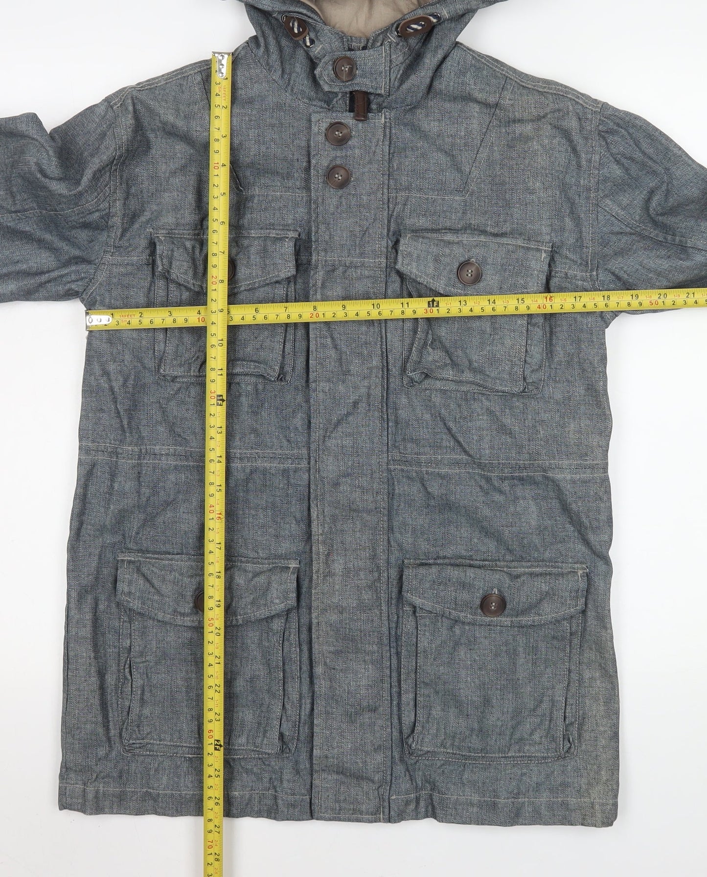 Marks and Spencer Boys Blue Hooded Cotton Parka Coat 13-14 Years
