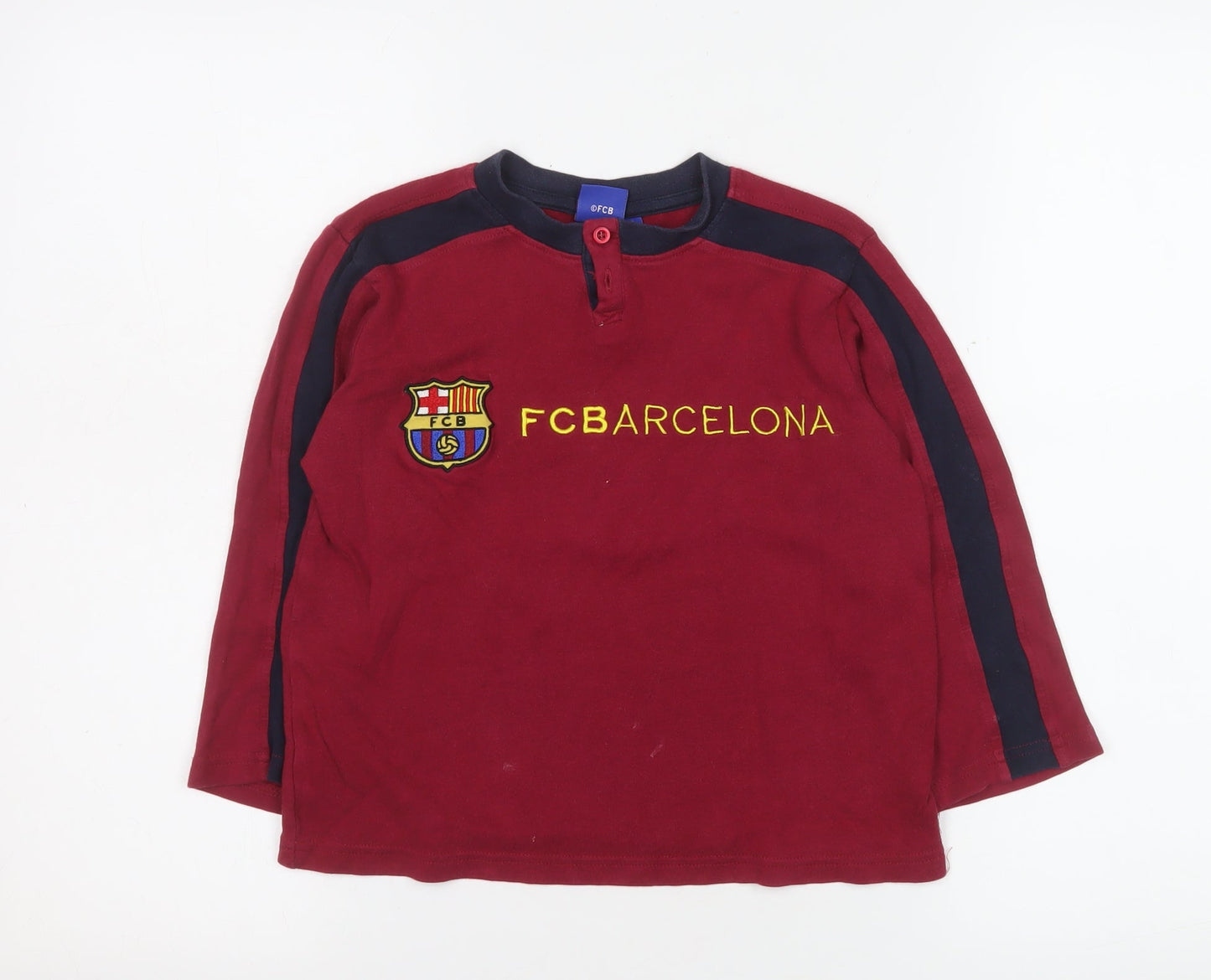 FC Barcelona Boys Red Long Sleeve Henley T-Shirt Size 6 Years