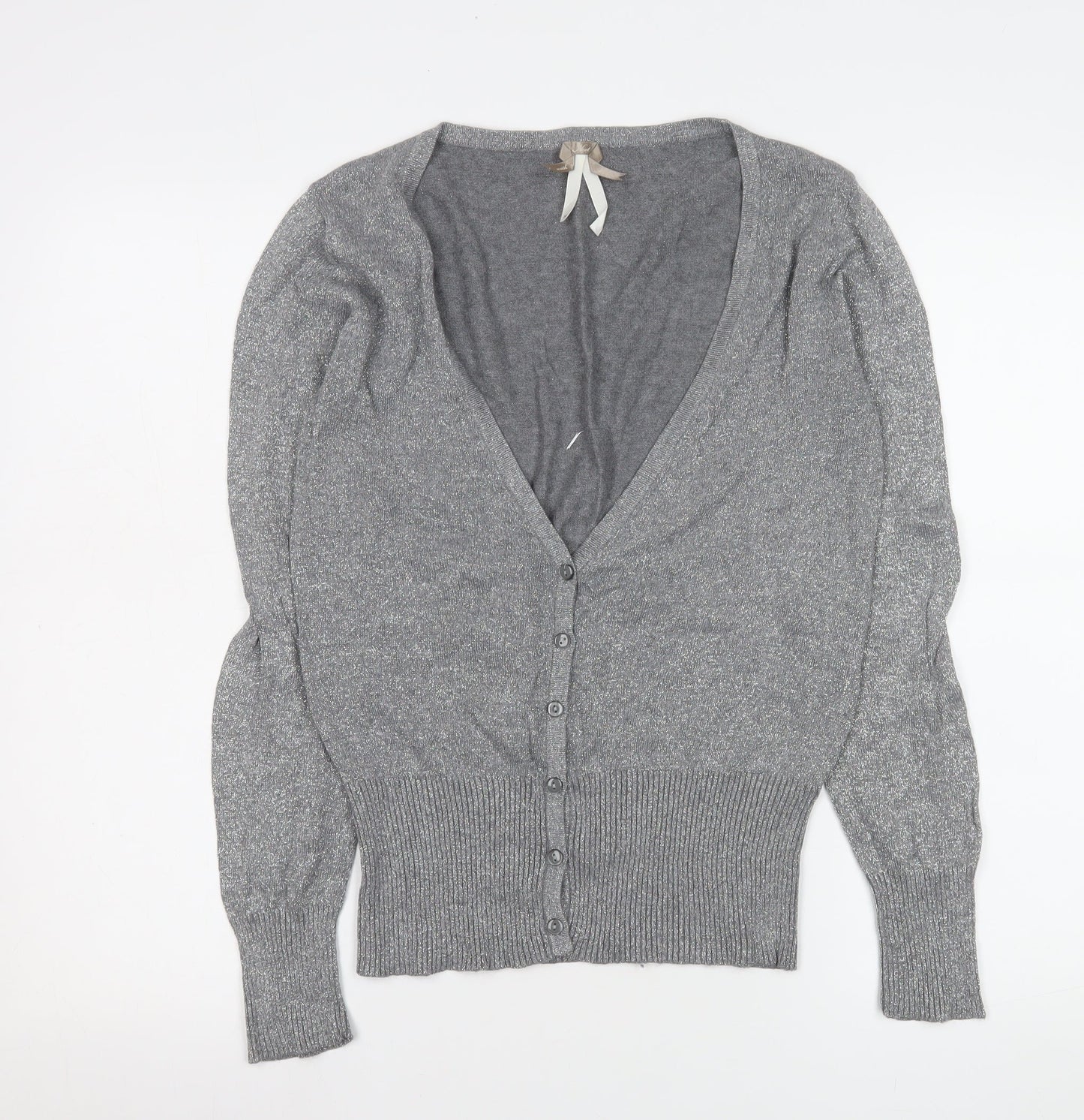 Next Women’s Grey Glitter V-Neck Button Cardigan Size 14