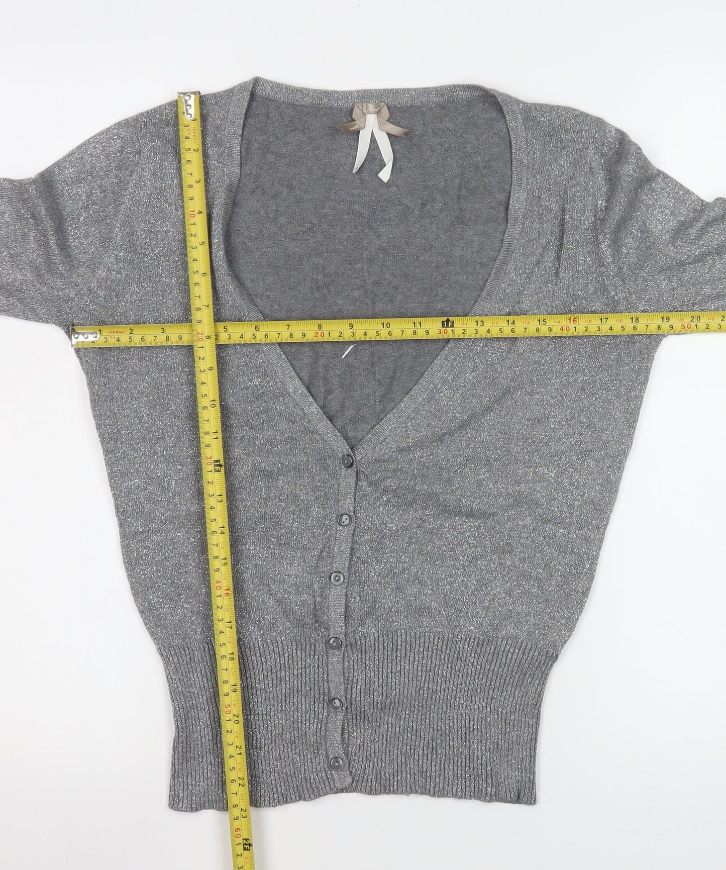 Next Women’s Grey Glitter V-Neck Button Cardigan Size 14