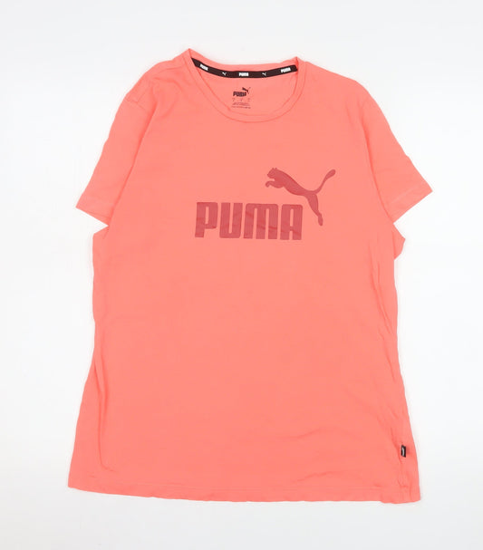 Puma Womens Pink Cotton Crew Neck Logo T-Shirt Size L