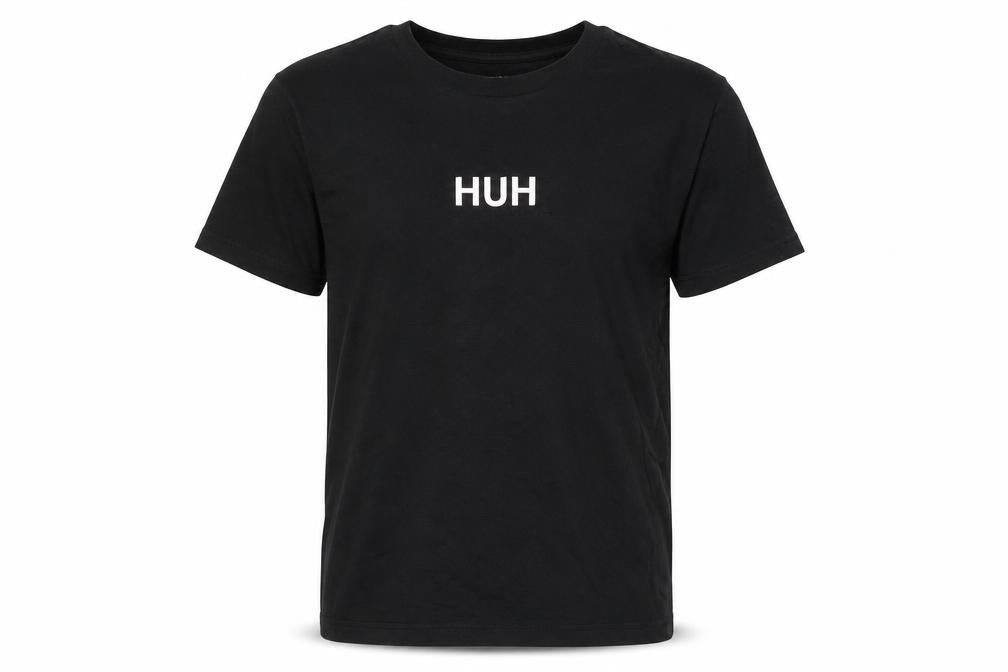 HUH Men Black S Short Sleeve Organic Cotton Graphic T-Shirt