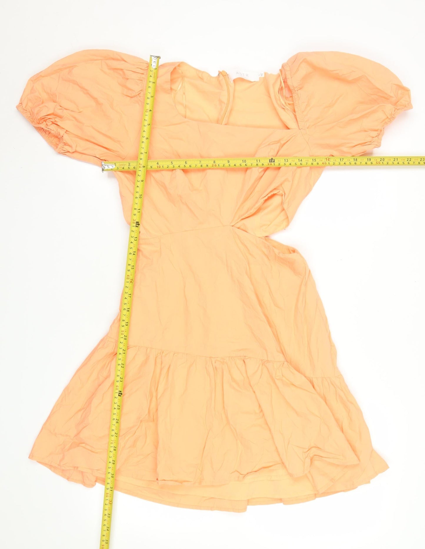 ASTR The Label Women’s Orange Puff Sleeve Fit & Flare Dress Size S