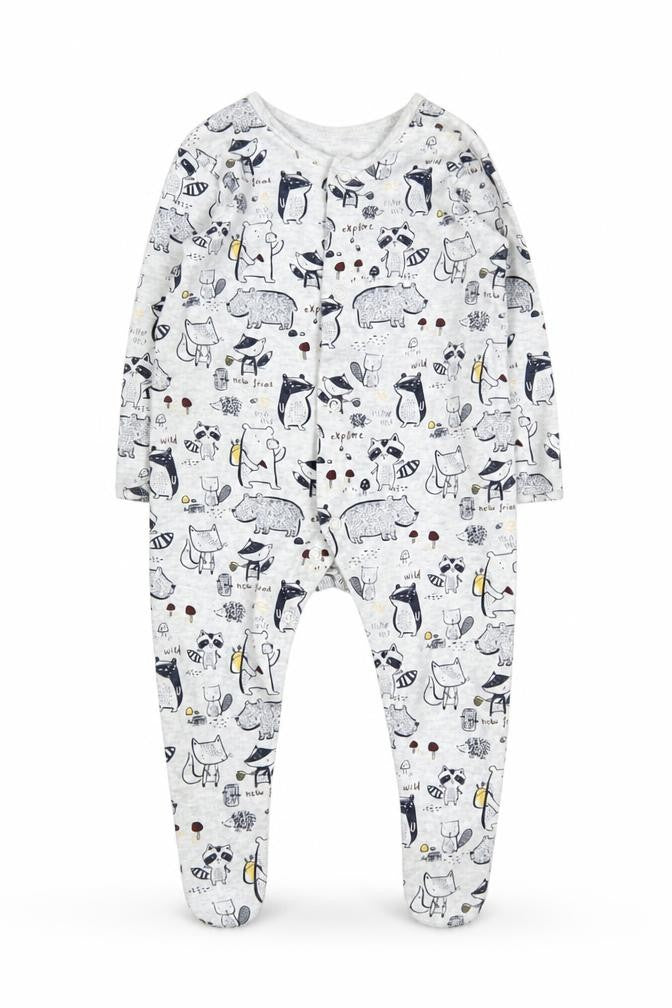 George Unisex Grey Animal Print Cotton Babygrow 3-6 Months