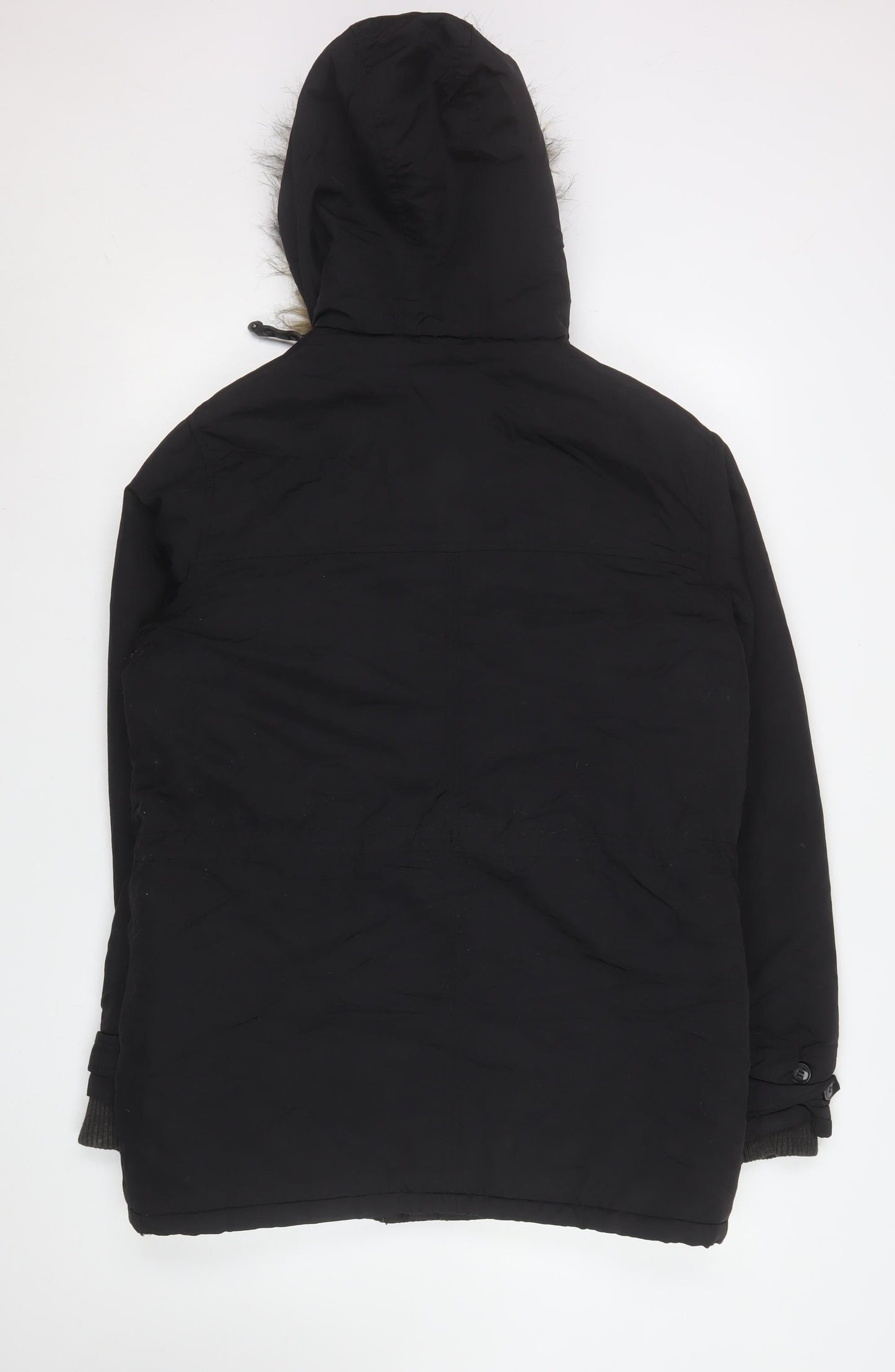New Look Men’s Black Parka Jacket S Faux Fur Hood Winter Coat