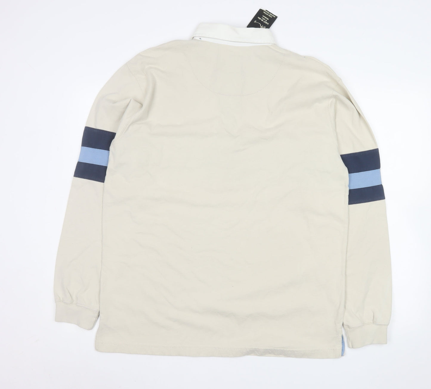 BHS Men’s Beige Long Sleeve Striped Polo Shirt Size M 100% Cotton
