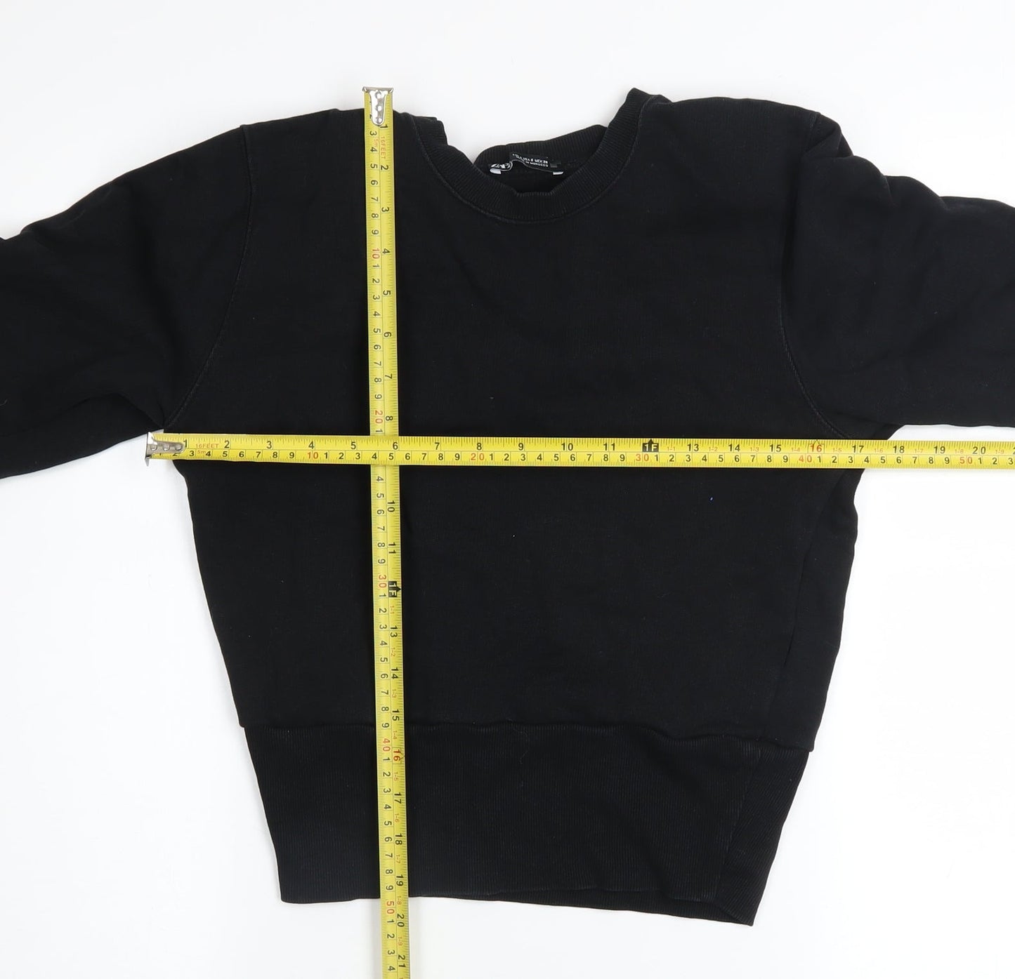 Zara Women Black Crew Neck Cotton Pullover Jumper Size 8