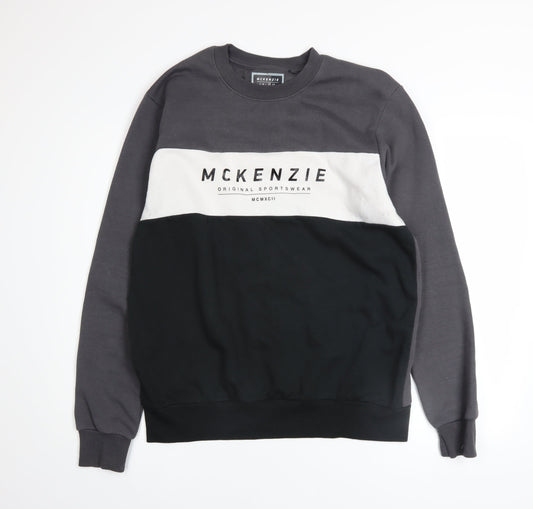 McKenzie Men's Black Grey Colour Block Sweatshirt XL Crew Neck