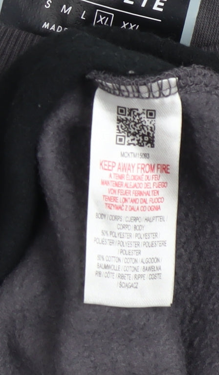 McKenzie Men's Black Grey Colour Block Sweatshirt XL Crew Neck