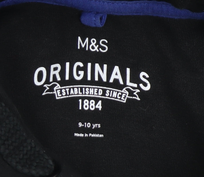 Marks and Spencer Boys Black Pullover Hoodie 9-10 Years Cotton Blend