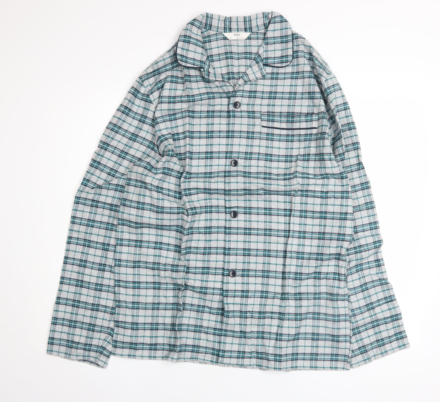 Marks and Spencer Mens Grey Check Cotton Flannel Pyjama Top M