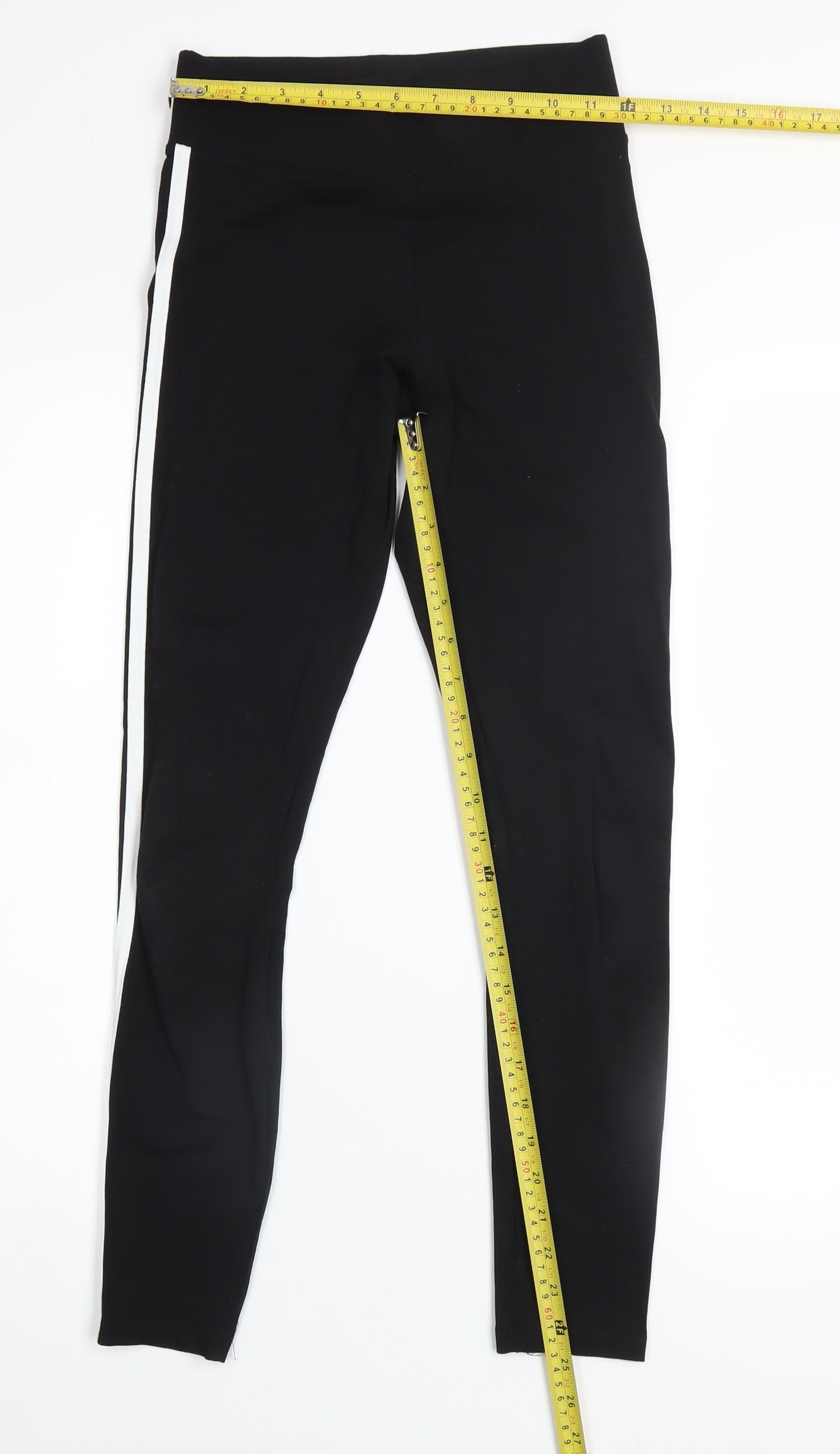 New Look Womens Black Size 6 Ankle Leggings with White Side Stripe