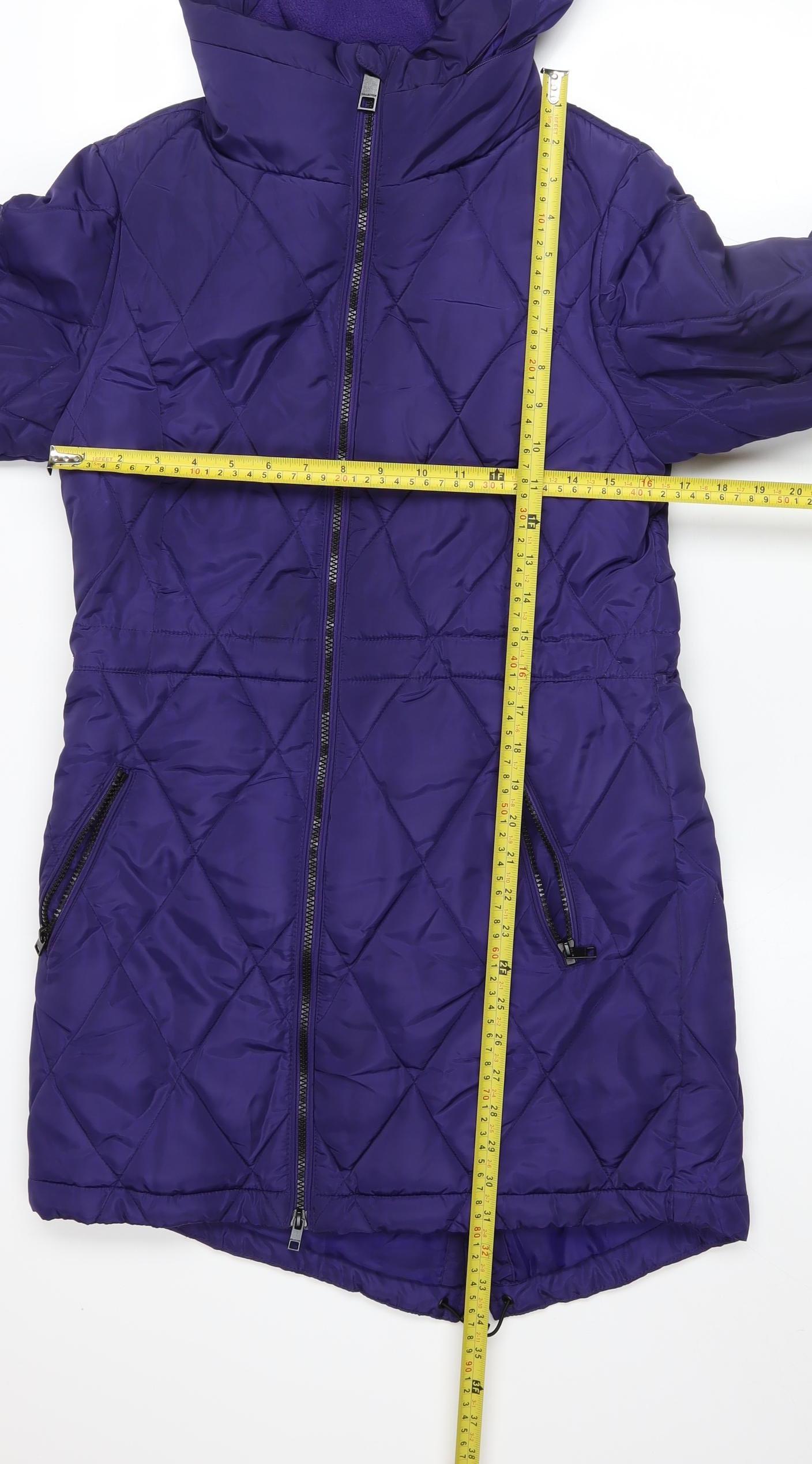Marks and Spencer Womens Purple Puffer Jacket Size 8 Hooded Quilted Coat