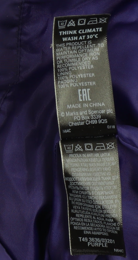 Marks and Spencer Womens Purple Puffer Jacket Size 8 Hooded Quilted Coat