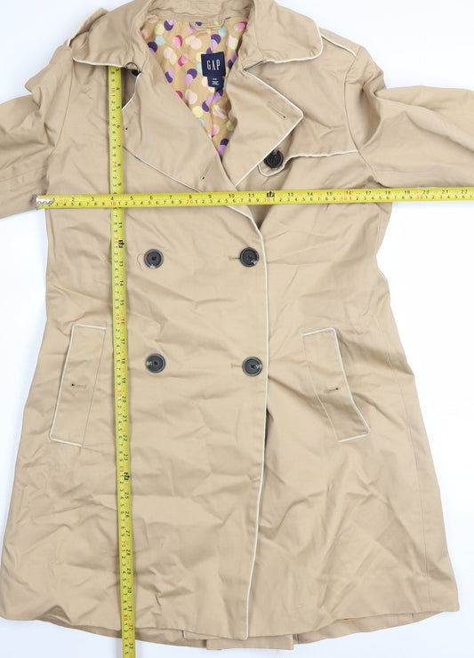 GAP Women Beige Trench Coat S Cotton Belted Mid-Length Classic Style