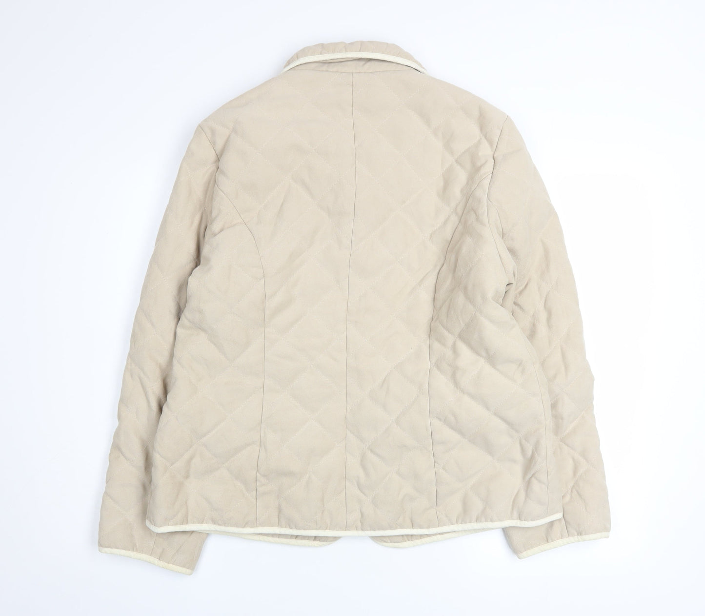 CC Women Beige Quilted Mid-Length Jacket Size 14