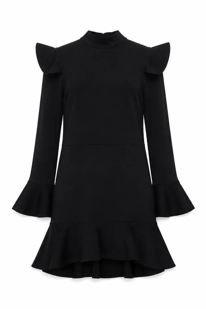 Boohoo Women Black Size 14 Bodycon Ruffle Long Sleeve Short Dress