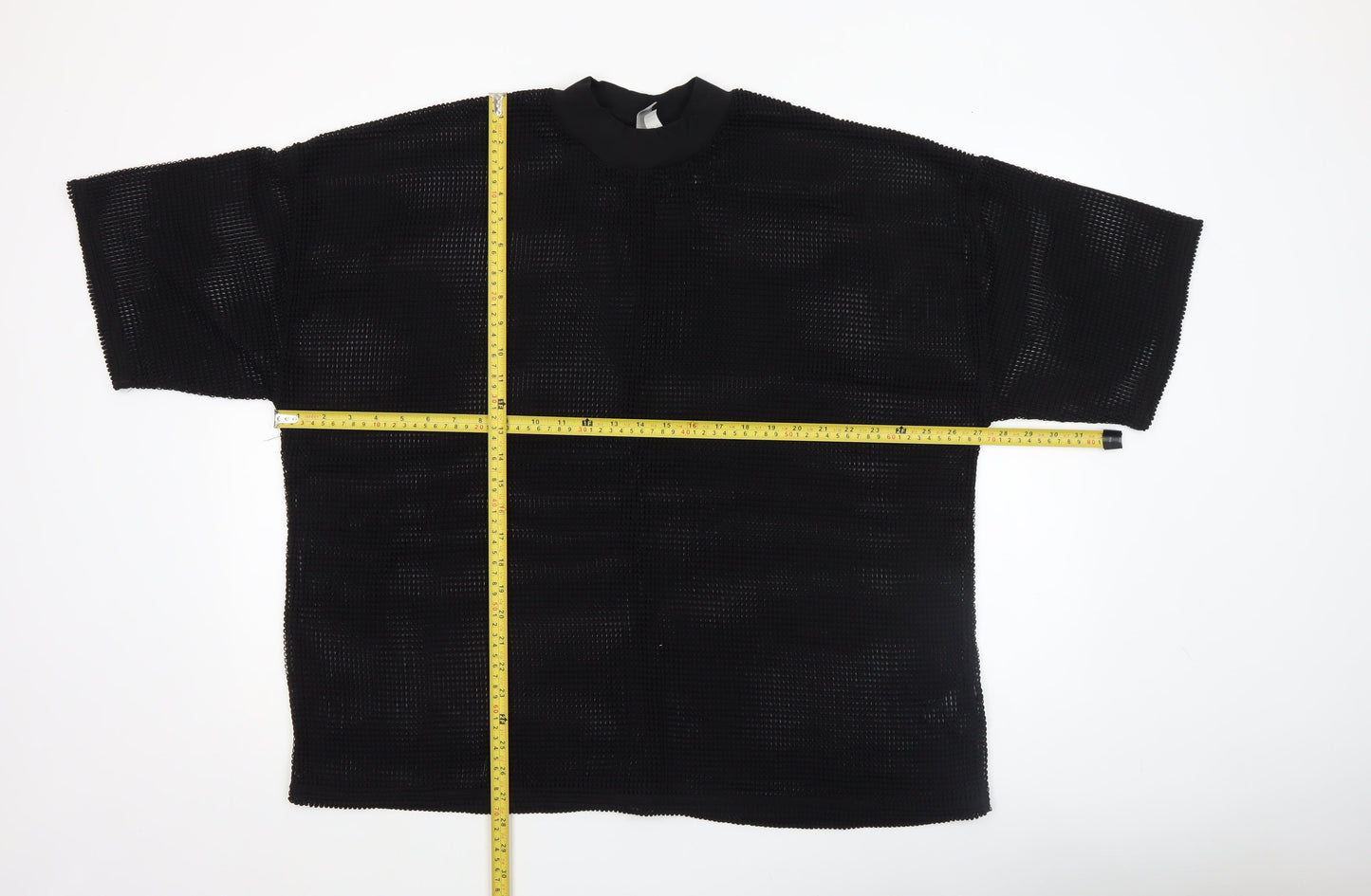 ASOS Women Black Mesh High Neck Blouse Size 20 Short Sleeve