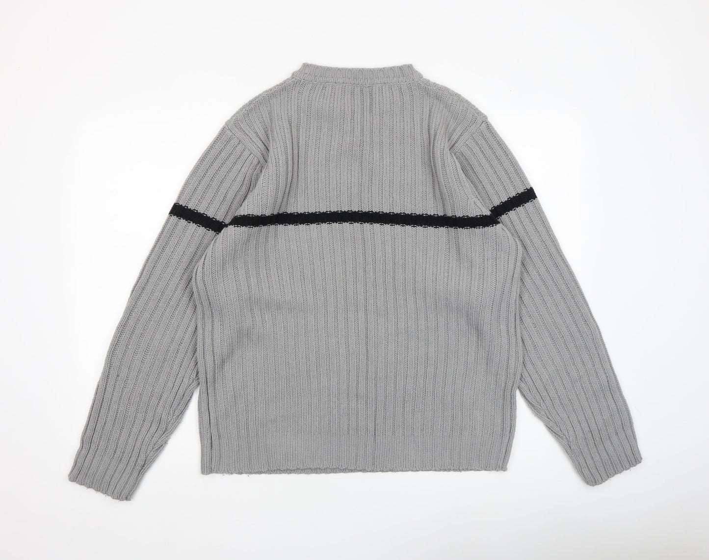 Cutting Edge Mens Grey Chunky Knit V-Neck Jumper XL