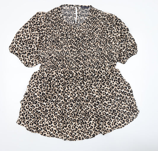 Marks and Spencer Women’s Beige Leopard Print Smocked Tunic Top Size 22