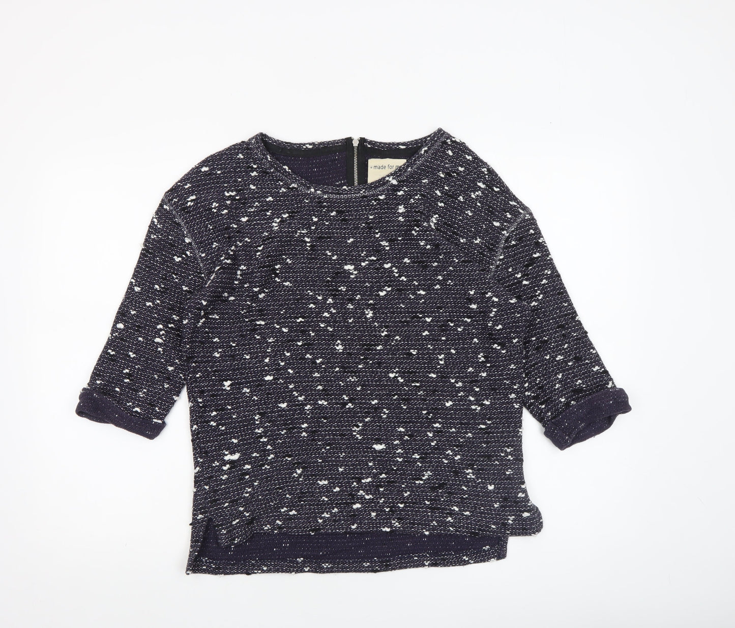 Next Women’s Blue Knit 3/4 Sleeve Zip Back Cotton Blend Blouse Size 10
