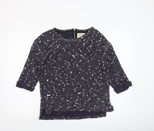 Next Women’s Blue Knit 3/4 Sleeve Zip Back Cotton Blend Blouse Size 10