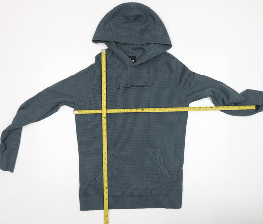 Hollister Mens Blue Waffle-Knit Hooded Pullover Jumper Size M