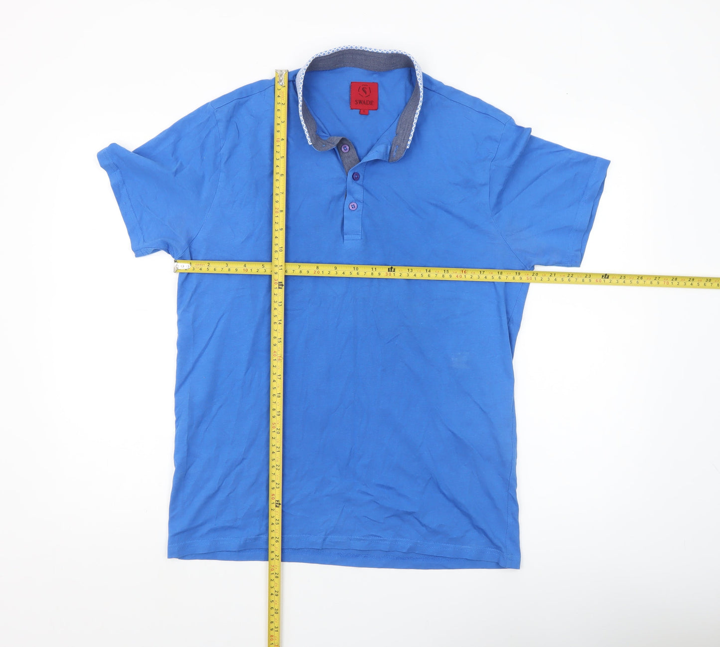 Swade Men's Blue Cotton Polo Shirt Size L Short Sleeve Collared Top