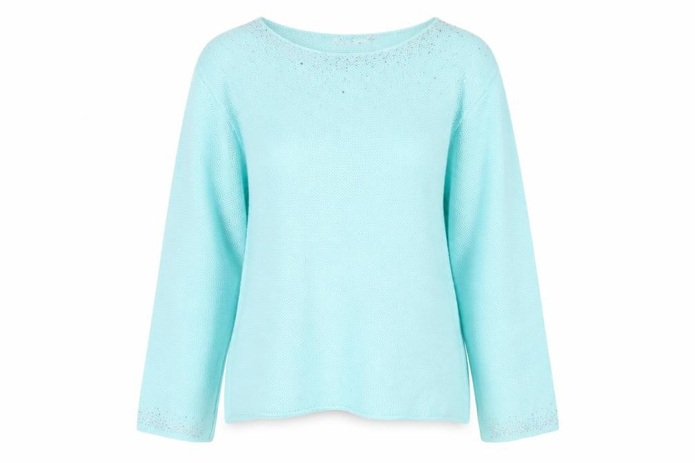 Front view of Gerard Women's Blue Beaded Knit jumper XL