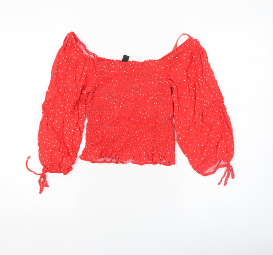 New Look Women's Red Polka Dot Off Shoulder Cropped Blouse Size 10