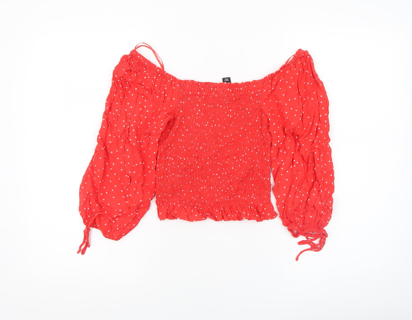 New Look Women's Red Polka Dot Off Shoulder Cropped Blouse Size 10