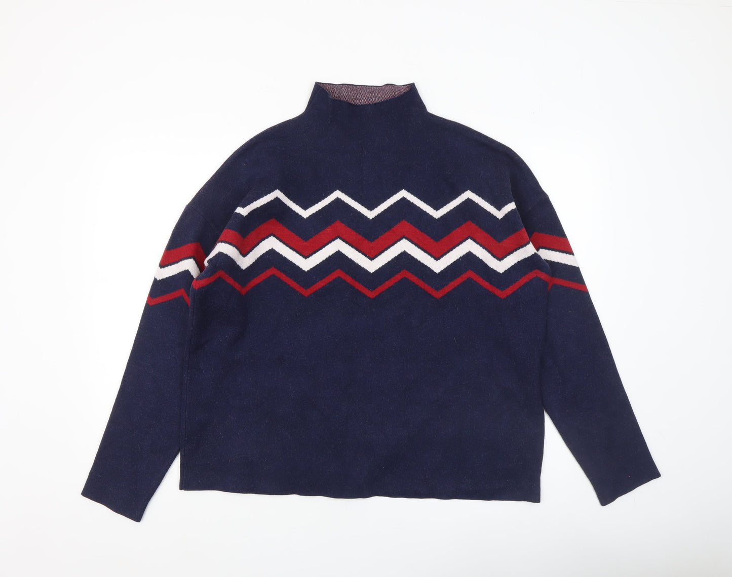 Max Studio Women's Blue Mock Neck Geometric Knit Jumper XL