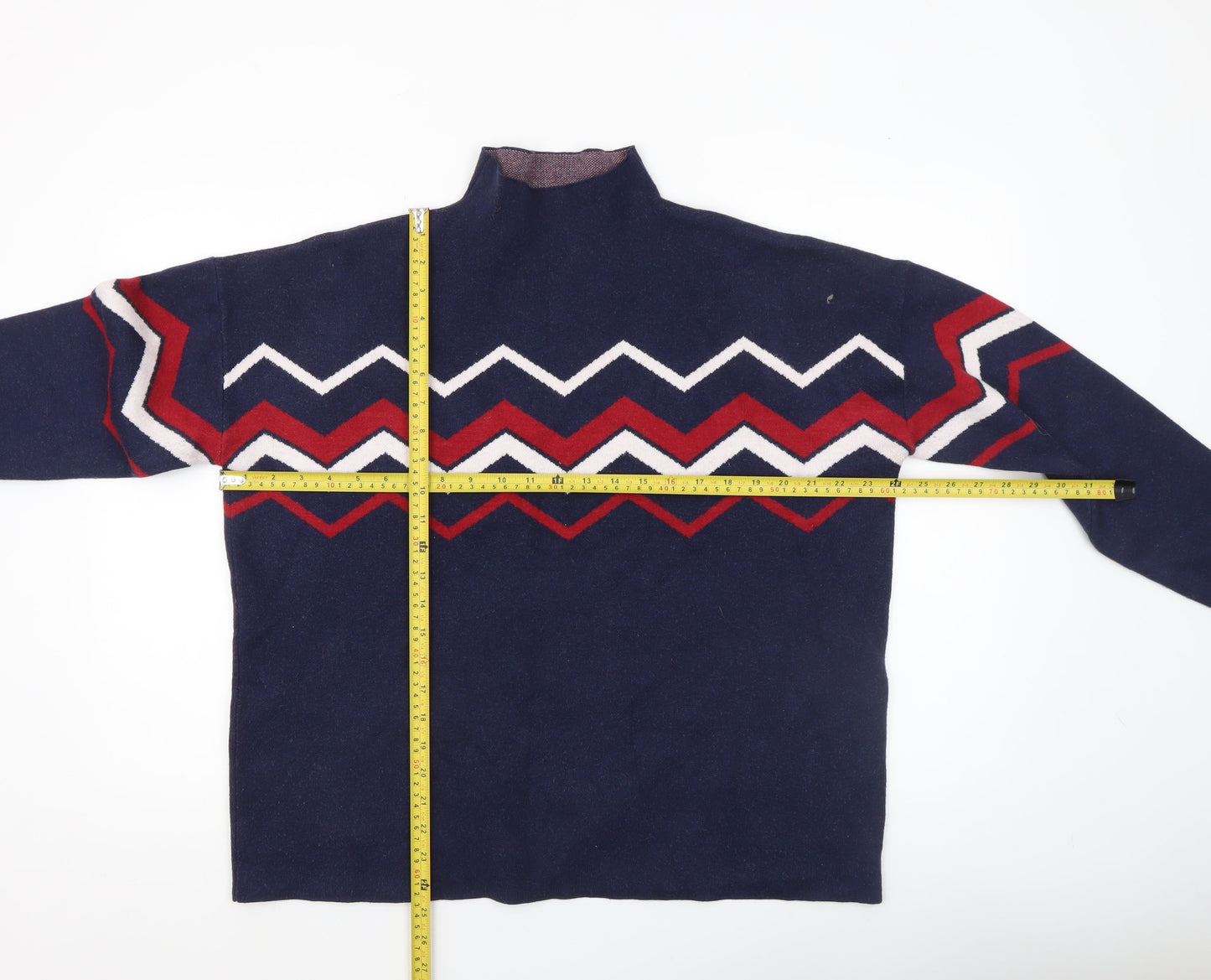 Max Studio Women's Blue Mock Neck Geometric Knit Jumper XL