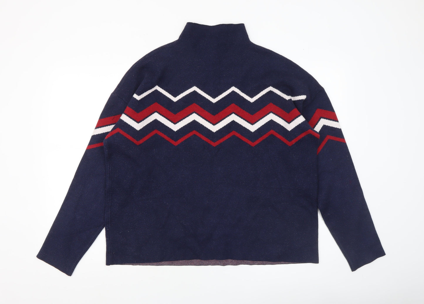 Max Studio Women's Blue Mock Neck Geometric Knit Jumper XL
