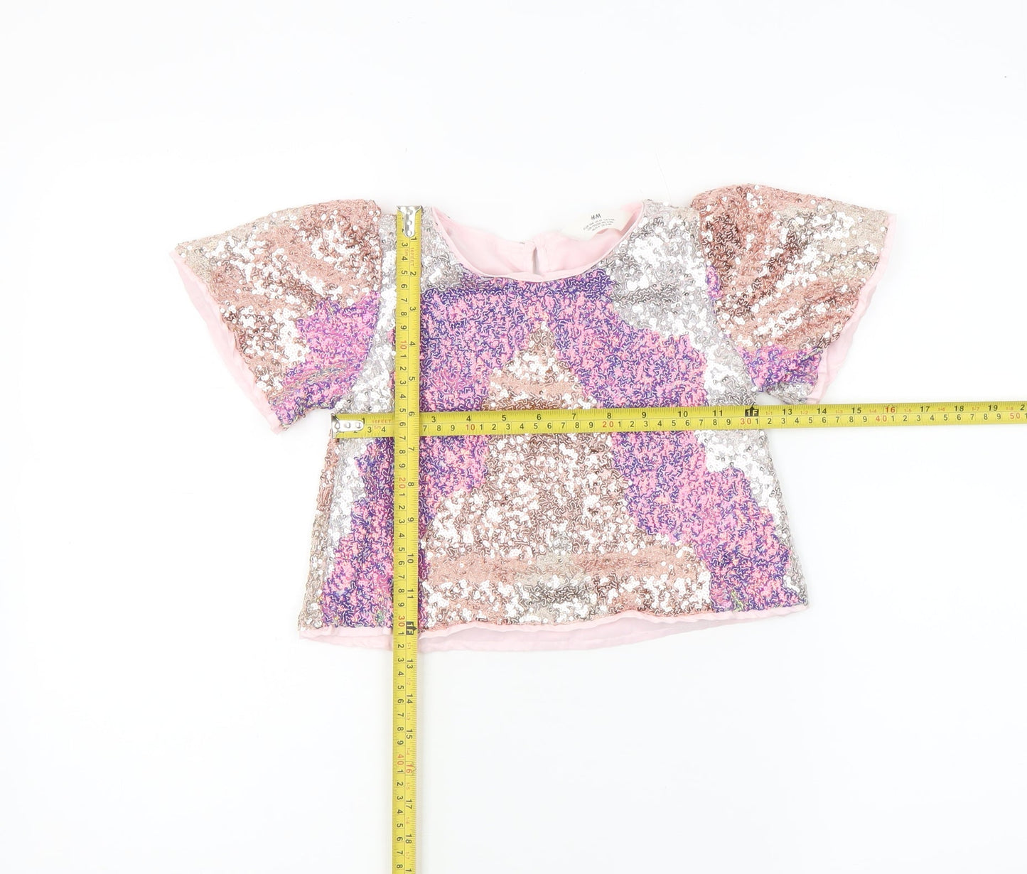 H&M Girls Pink Sequin Cropped T-Shirt 3-4 Years Party Top