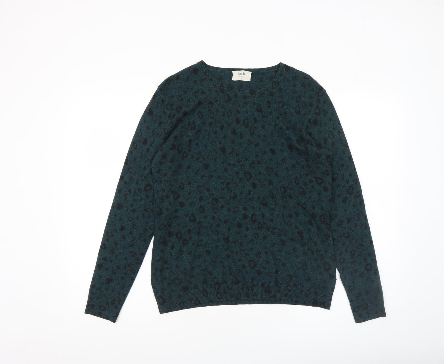 Hush Women's Green Animal Print Wool Blend Crew Neck Jumper Size M