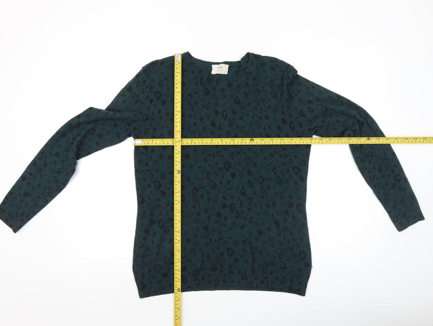 Hush Women's Green Animal Print Wool Blend Crew Neck Jumper Size M