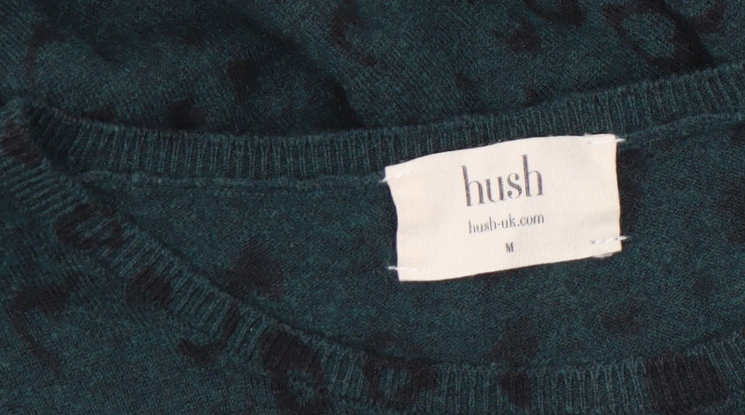 Hush Women's Green Animal Print Wool Blend Crew Neck Jumper Size M