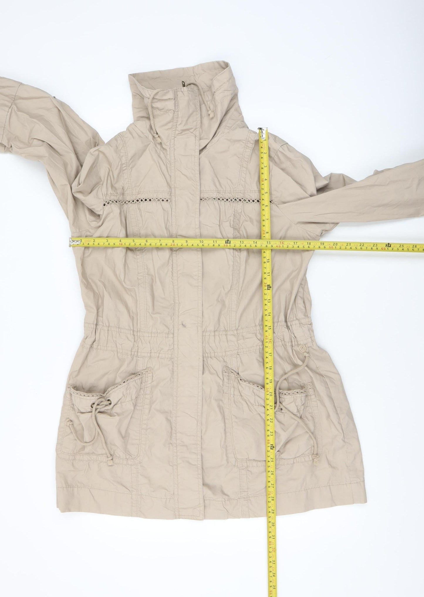 George Women Beige Cotton Anorak Jacket Size 12 Mid-Length