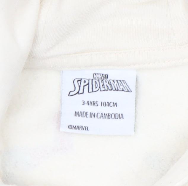 Marvel Spider-Man Boys Beige Pullover Hoodie 3-4 Years Cotton Blend