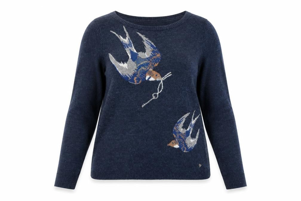 Lulu & Red Women's Blue Bird Pattern Wool Blend Jumper Size M
