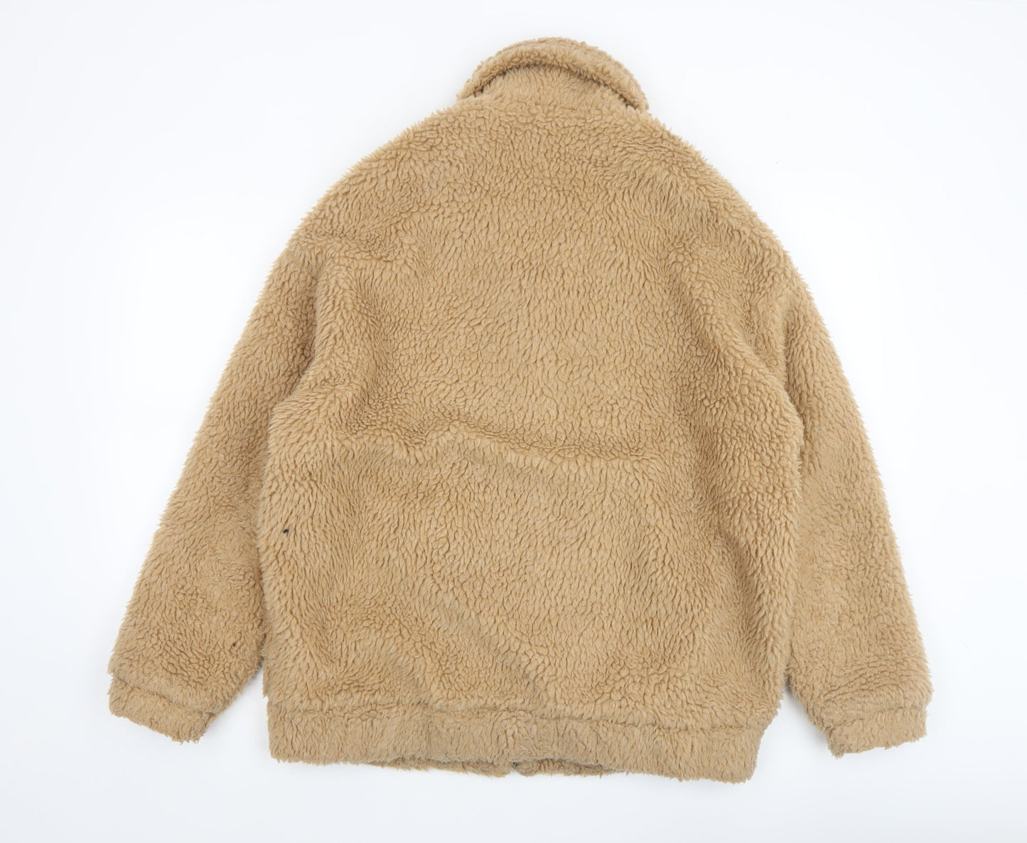 New Look Men's Beige Fleece Bomber Jacket M Full Zip Casual