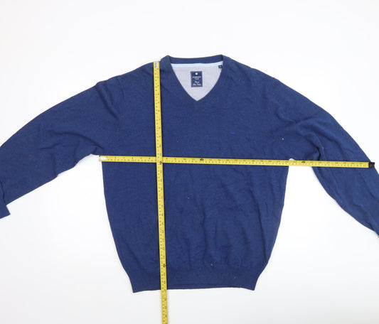 Redmond Men's Blue V-Neck Cotton Jumper Size M Casual Knitwear