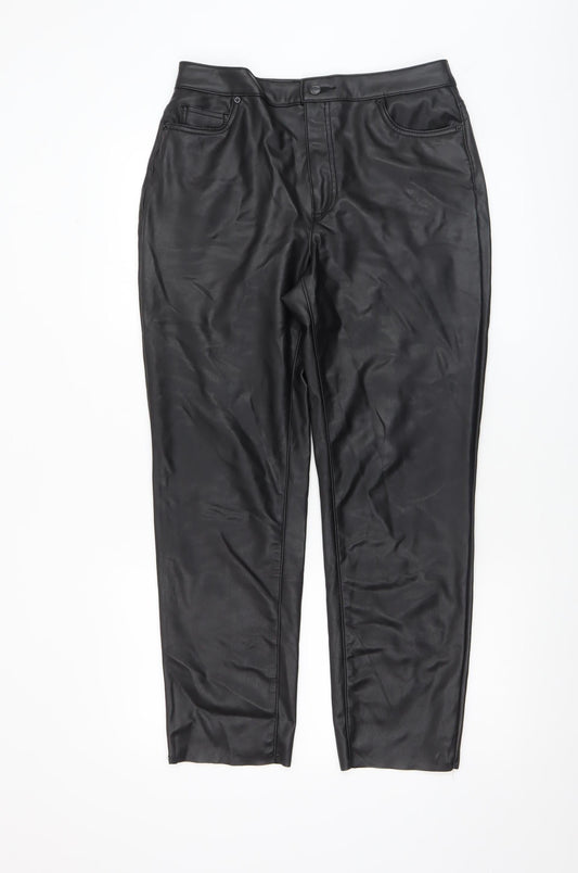 Vero Moda Women’s Black Faux Leather Straight Trousers Size 14
