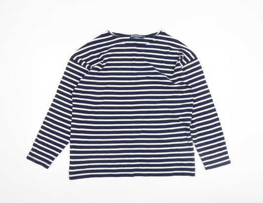 Compagnie de l’Atlantique Women Blue Striped Long Sleeve Cotton Top 2XL