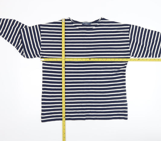 Compagnie de l’Atlantique Women Blue Striped Long Sleeve Cotton Top 2XL